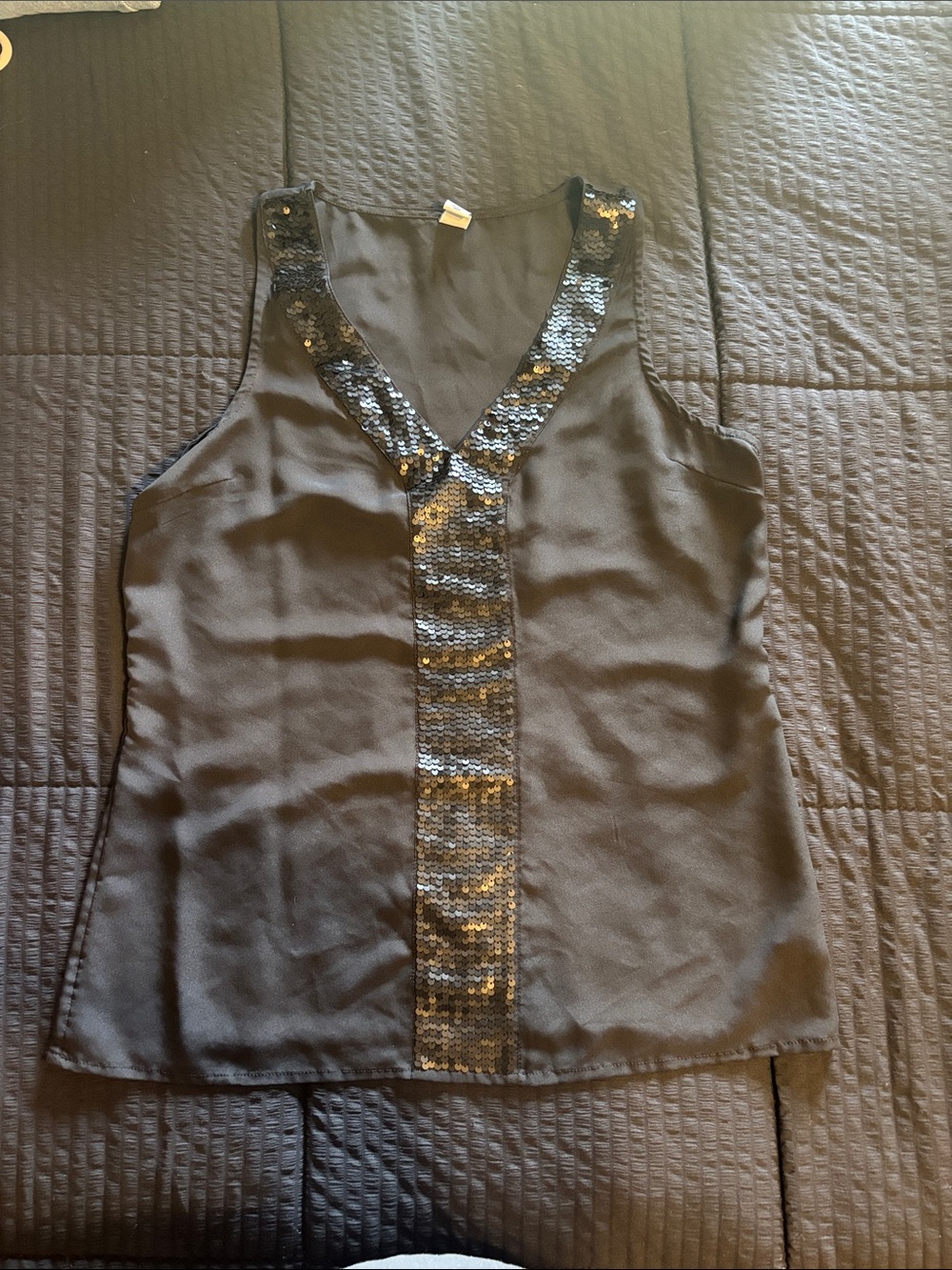 Old Navy Black Sleeveless V-Neck Tank with Sequin Trim